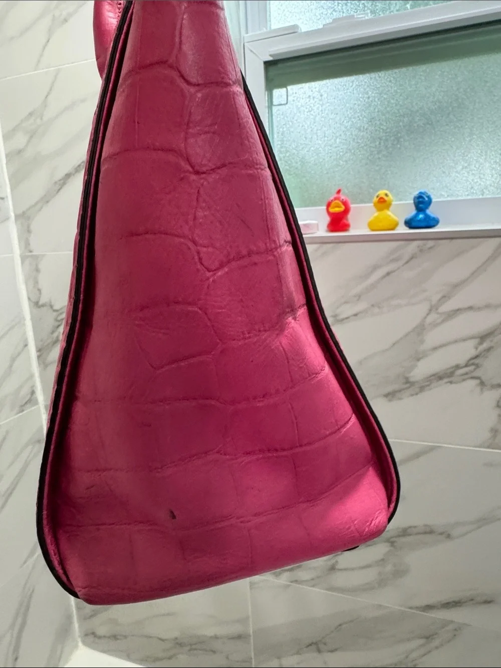 MCM Pink Croc Embossed Leather Zip Satchel 🔐 - Picture 13 of 15